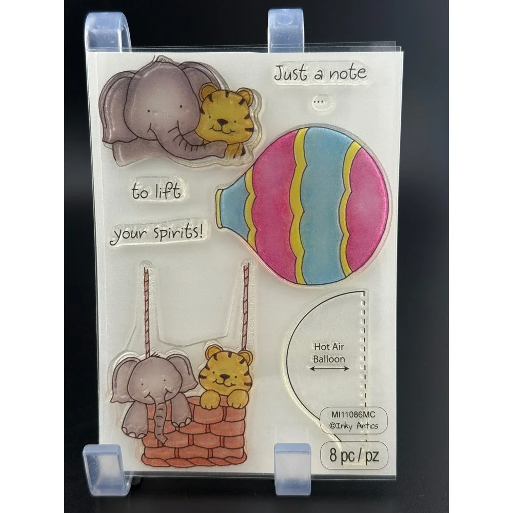Inky Antics Clear Stamp Set Lot Turtle Bird Elephant Tiger Hot Air Balloon 2pc